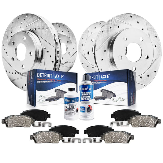Detroit Axle - Brake Kit for 2002 2003 2004 Honda CR-V Drilled & Slotted Disc Brake Rotors Ceramic Brakes Pads Front & Rear Repl
